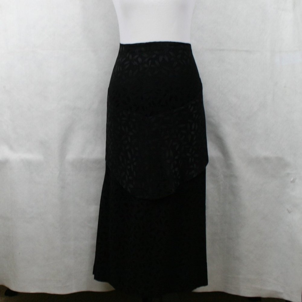 Vintage 40's Black Crepe Floral Midi Skirt w/ Peplum SZ XS EUC - Picture 2 of 7